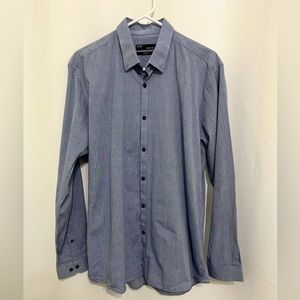 B&W Dusty Blue Business Casual Button Down Dress Shirt 16.5 Neck Slim Fit